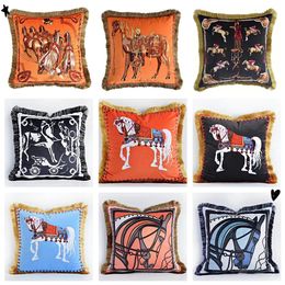 Luxury Pillow Case Designer Horse Carriage Print Home Pillow Cover