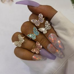 Cluster Rings Colourful Rhinestone Butterfly Shape For Women Party Casual Hip Hop Jewellery Anillos Mujer Wedding Ring