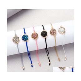 Charm Bracelets Fashion 6Colors Resin Druzy Bracelet Circle Irregar Imitate Natural Stone Adjust Dstring Drusy Bangle For Women Jewe Dhd8J