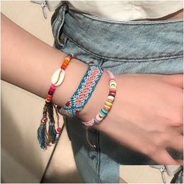 Beaded High Quality Bohemia Handmade Woven Bracelet Fashion Personalised Colour Lady Shell Soft Clay Hand Rope Drop Delivery Dhqrj