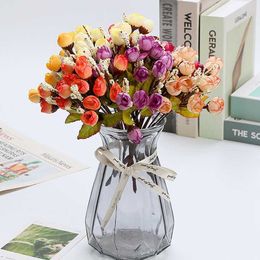 Decorative Flowers Wreaths Artificial Flowers Pink Silk Rose Bouquet Bridal Wedding Party Garden Table Autumn Decoration Accessories Fake Flower Plants T230217