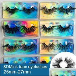 False Eyelashes 25Mm Faux Mink Eyelash 8D Natural Long Thick 27Mm Fake Eye Lashes Laser Carrier Paper Packaging Box Drop Delivery He Dh43A