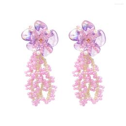 Dangle Earrings Fringed Hand Woven Fashion Flower Grape Skewer Beading Simplicity Bohemia Alloy Ma'am Rice Bead
