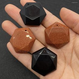 Charms Natural Gemstone Polygonal Pendant Black Agate Golden Sandstone Exquisite For DIY Necklace Jewellery Making Gift Supplies