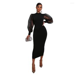 Casual Dresses 2023 Spring Autumn African Women Half-Collar Long Sleeve Plus Size Dress For