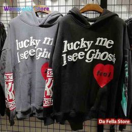 Hoodies Lucky me i see ghosts Hoodie Red Heart Feel Sweatshirts Kids see ghosts Pullover Men Women Foam print 3D 022123H