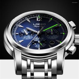 Wristwatches LOREO Fashion Blue Watch Men Brand Automatic Mechanical Calendar Week Waterproof Men's Wristwatch Male Clock Relogio