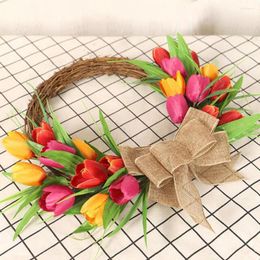 Decorative Flowers Wreath Ornament Fresh-keeping Weather-resistant Elegant Festival Fake Tulip Colorfast Door For Living Room