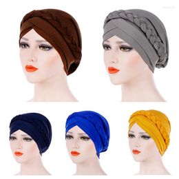 Ethnic Clothing Sunny Dubai Turkey Single Braids Solid Colour Hijab Caps MuslimTurban Cap Islamic Underscarf Bonnet Hat Female Headband