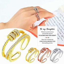 New Pressure Relieving Transfer Ring Double Line Fashion Rotating Beads Copper Micro Set Zircon Ring