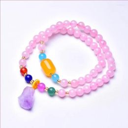 Strand Light Yellow Gold Colour Irregular Shape Amethysts Stone Elastic Bracelet Layer Rose Pink Quartz Beads Jewellery