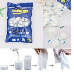 100pcs Compressed Towel Wet Wipes Paper Face Towel Tablet Disposable Napkin Portable Magic Towel Coin Tissues Make Up for Travel