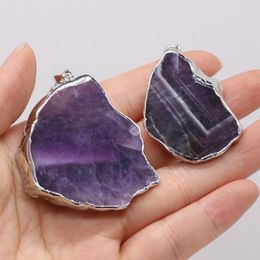 Pendant Necklaces Amethyst Natural Semi-precious Stone Irregular Shape Charms For Jewellery Making DIY Necklace Accessories 30x40-40x50mm 1PC