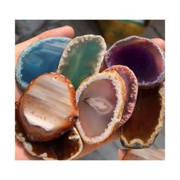 Charms 4055Mm Natural Blue Red Green Purple Agate Slice Stone Wind Bell Tablet Diy Sweater Chain Pendant Home Ornaments Jewe Baby Dr Dhz6V