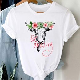 Women's T Shirts Summer T-shirt 2023 Wild Cartoon Cow Graphic Shirt Harajuku Top Female Tees Casual Short Sleeve Tshirt Ladies