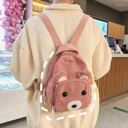 School Bags Cute Bear Women Backpack Corduroy Children Student Daypack Young Girl Small Travel Cartoon Mini Doll Bag Pack