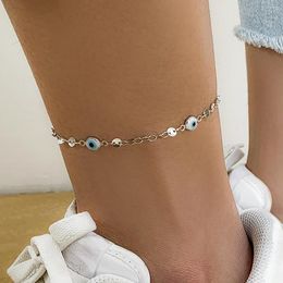 Anklets PuRui Fashion Simple Metal Copper Sequins Anklet For Women Boho Acrylic Turkish Lucky White Eye Bead Sexy Foot Jewellery