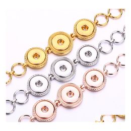 Charm Bracelets Vintage 18Mm Snap Button Heart Bracelet Sier Gold Link Chain Three Snaps Buttons Jewellery For Women Men Drop Delivery Dhs7A