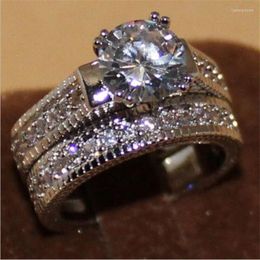 Wedding Rings Fashion Luxury Famous Simulated Diamond 925 Sterling Gift For Women Ring Silver Band Jewelry Set Sz 5-12