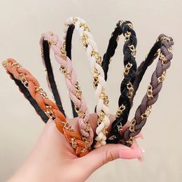 Korean Leather Chains Hairbands For Women Hair Accessories Elegant Braided Winding Hair Hoops Wash Face Headbands Girls Headwear