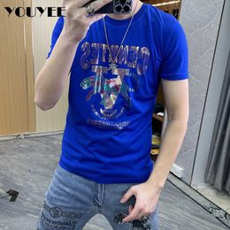 Men's T-Shirts Men's Fashion Tshirt Sequin Design Colorful Male Tees 2023 New Summer Man Clothing Mercerized Cotton Letter Leopard Print Tops Z0221