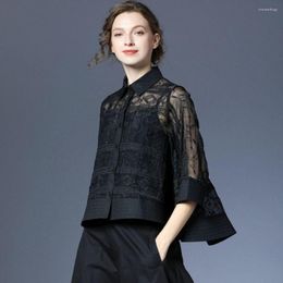 Women's Blouses Short Front And Long Back Two Piece Set Of Organza Embroidered Shirt Women's Wear Thin Top 2023 Spring Style