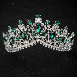 Tiaras Baroque Luxury Silver Color Green Crystal Bridal Crowns Tiara Rhinestone Diadem Tiaras for Bride Headbands Wedding Accessories Z0220