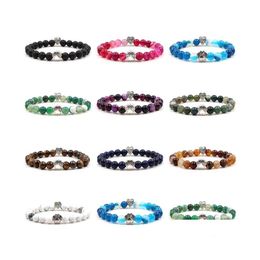 Charm Bracelets 8Mm Colourf Stripe Stone Beads Dog Cat Footprint Paw Heart Love Charms Bracelet Pet Lover Strench Jewellery Drop Delive Dhwjg