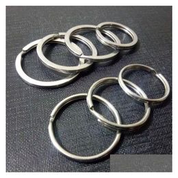Keychains Lanyards Wholesale Metal Key Ring Creative Stainless Steel Round/Flat 20Mm/25Mm/28Mm/30Mm/32Mm For Diy Dh8Ze