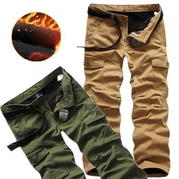 Men's Pants Winter Inner Fleece Men MultiPocket Solid Cargo Camo Combat Work Casual Military Army Trousers Man without Belt CP03 230221
