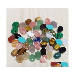 Stone 6X8Mm Natural Oval Cabochon Loose Beads Rose Quartz Turquoise Stones Face For Reiki Healing Crystal Ornaments Necklace Ring Ea Dhs94