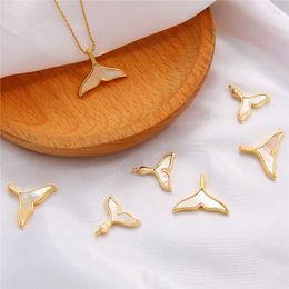 Pendant Necklaces Fashion Cute 18K Gold Plated Brass Copper Fishtail Charm With Natural Shell MOP For Necklace Earring DIY Jewelry Making