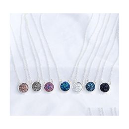 Pendant Necklaces Fashion Drusy Druzy Necklace Sier Plated Resin Geometric Round Faux Natural Stone For Women Lady Jewellery Drop Deli Dhevc