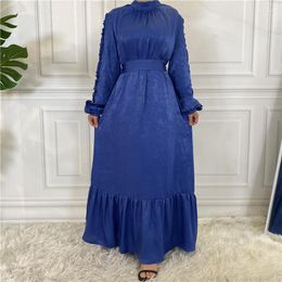 Ethnic Clothing Muslim Women Dress Mid-east Fashion Long Sleeve Patchwork Pullover Round Neck Loose Spring Fall Ladies