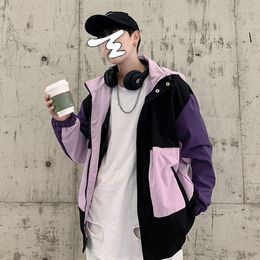 Men's Jackets Hooded Rack Jacket Men's Fashion Hit Colour Casual Baseball Uniform Mens Streetwear Wild Loose Hip Hop Bomber Men