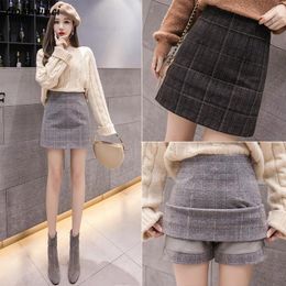 Skirts Skirts Women Autumn Woollen Plaid A-line Zipper Chic Korean Style Mini Hip-skirt Stylish Preppy Womens Faldas Streetwear Ins 230221