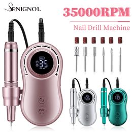 Nail Art Equipment SENIGNOL 35000RPM Nail Drill Machine LCD Display Portable Rechargeable for Manicure Pedicure Tools Professional Nail Equipment 230220