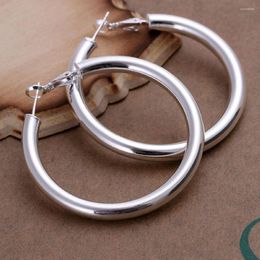 Hoop Earrings NUMBOWAN 925 Stamped Silver Fashion Pretty Nice Women Party 5CM Round Earring Jewellery Big Circle Lady Wedding