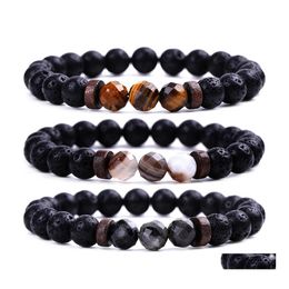 Charm Bracelets Men Bracelet Faceted Natural Stone Wooden Beaded 8Mm Tiger Eye Spectrolite Buddha Lava Beads Women Jewelry Gift Drop Dhsiz