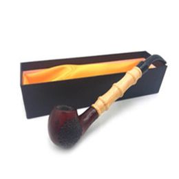 The manufacturer directly sells the long bamboo filter pipe in the classical red solid wood carved cigarette pipe.