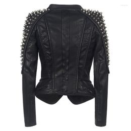 Women's Leather Rivet Punk Faux PU Jacket Women Fashion Winter Motorcycle Black Coat Outerwear Bomber Warm Plus Size