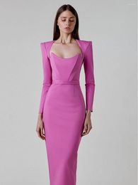 Casual Dresses Arrival Women Winter Sexy Long Sleeve V Neck Pink Black White Midi Bandage Dress 2023 Elegant Evening Club Party