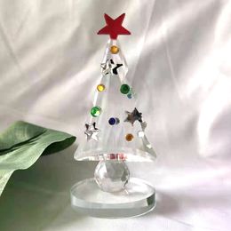 Decorative Objects Figurines Crystal Christmas Tree Figurine Holiday Paperweight Collection Souvenir Handcrafted Xmas Gift Home Table Decoration 230221