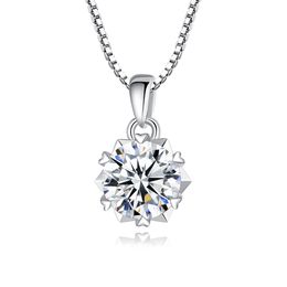 Europe Classic Six Claw Moissanite S925 Silver Pendant Necklace Super Sparkling Gemstone Box Chain Women Necklace for Women's Wedding Party Valentine's Day Gift SPC
