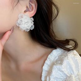 Stud Earrings Fashion White Acrylic Crystal Big Flower For Woman Wedding Party Gift Women's Earring Trendy Jewellery