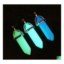 Pendant Necklaces Fashion Luminous Stone Fluorescent Hexagonal Column Necklace Natural Crystal Leather Chains Drop Delivery Jewellery P Dhnuz
