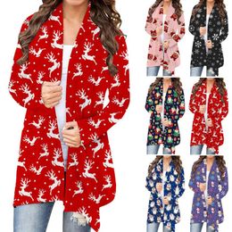 Women's Knits 2023 Autumn And Winter European American Christmas Digital Printing Long Sleeve Jacket Cardigan Plus Size Open Stitch