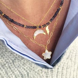 Pendant Necklaces Hip-hop Trendy Star Shaped Stone Necklace Gold-color Stainless Steel Chain High Quality Jewellery Gift For Women Collar