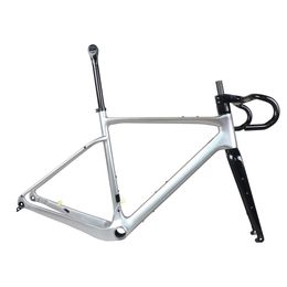 Full Internet Cable Gravel Bike Frame GR044 Carbon Toray T1000 Flat Mount Disc plated Silver Design Size 49/52/56/58cm