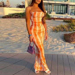 Casual Dresses Women Summer Sexy Spaghetti Strap Black Dress Party Sleeveless Slim Printed Bodycon Beach Skinny Long